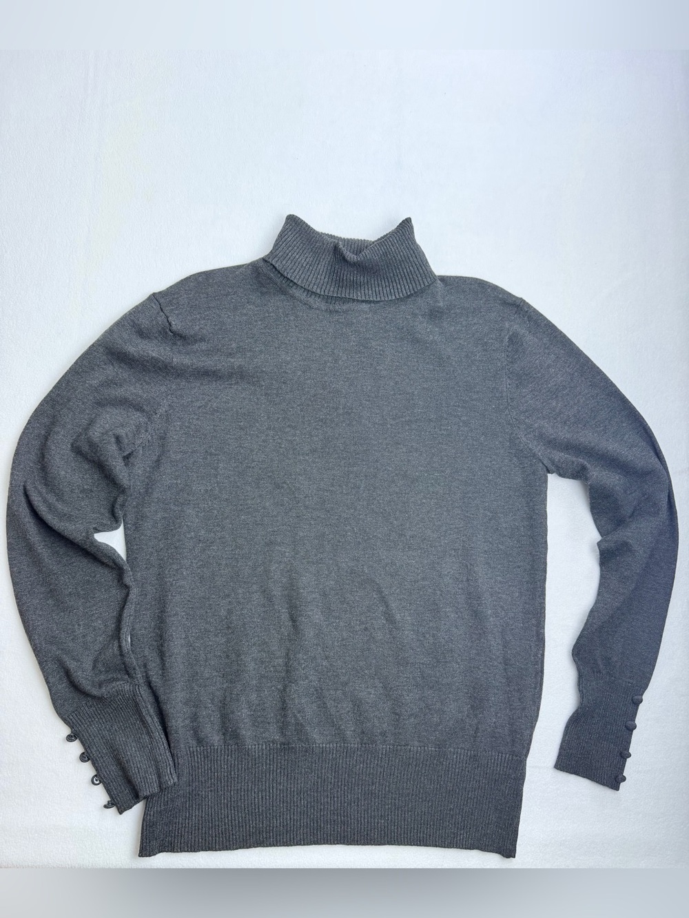 Cupio Gray Turtleneck Sweater Button Cuff Long Sleeve Heather Charcoal Size L - Picture 2 of 7